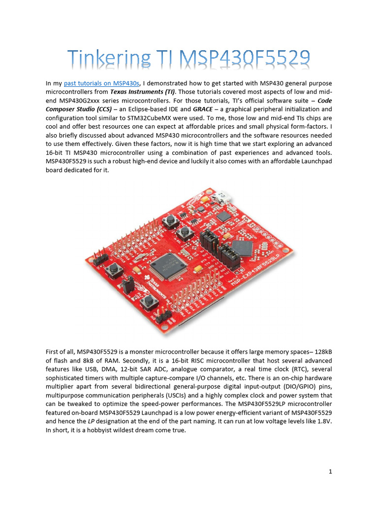 Tinkering TI MSP430F5529 | PDF | Microcontroller | Electronics