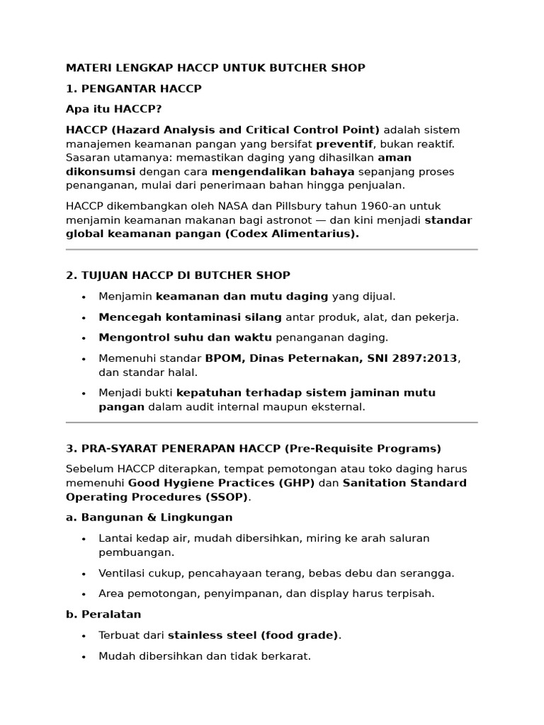 Panduan HACCP untuk Butcher Shop | PDF