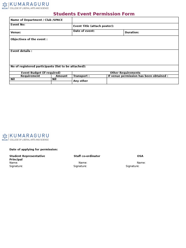 Student Event Permission Form Template | PDF