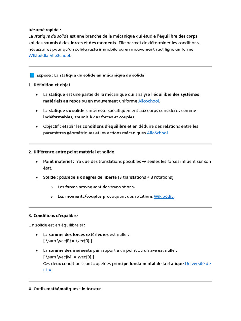 Statique du solide : principes et applications | PDF | Physique | Mécanique