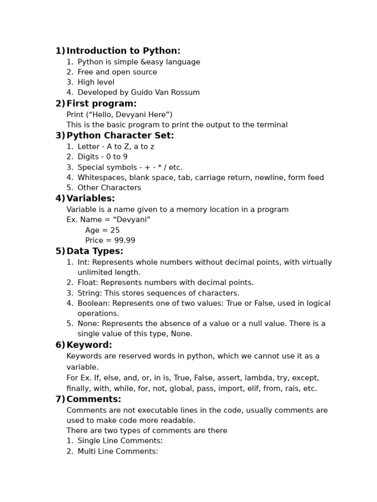 Python Basics: Variables, Data Types, Operators | PDF