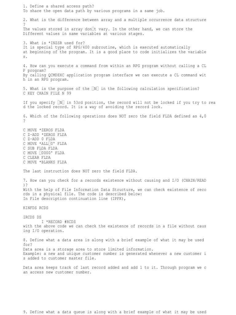 As400 Q Bank Download Free PDF Array Data Structure Ibm Rpg