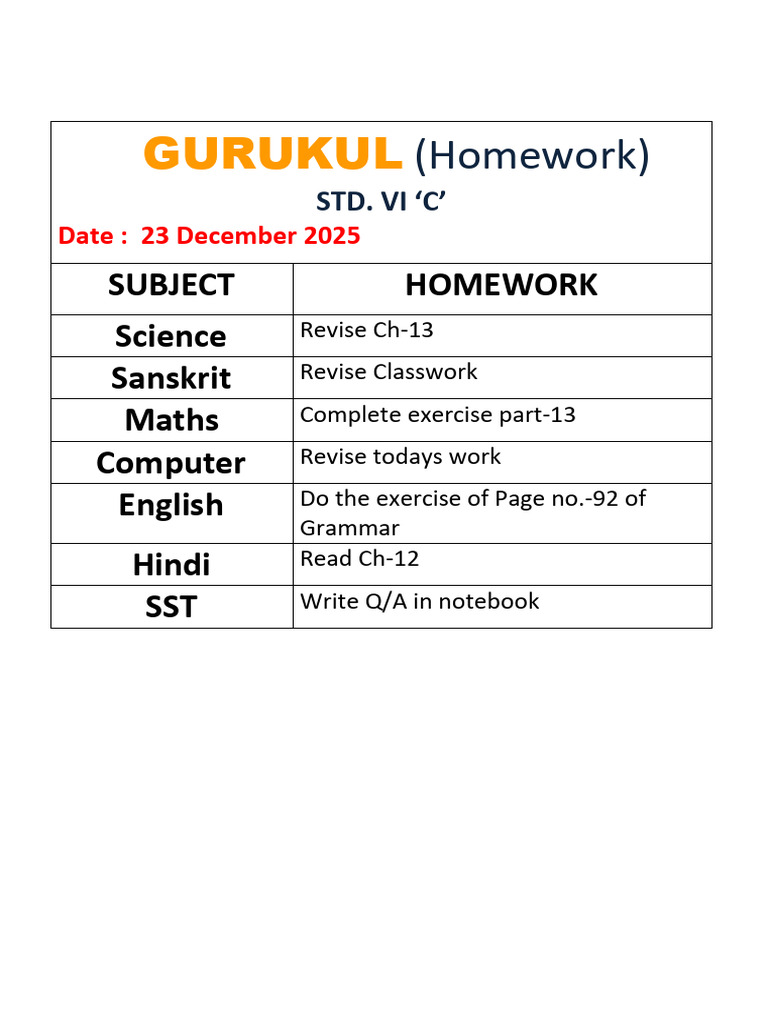 Sixth Grade Homework Assignments | PDF