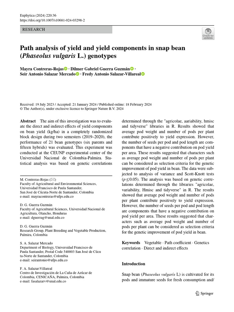 Path Analysis of Yield and Yield Components in Snap Bean | PDF | Green ...