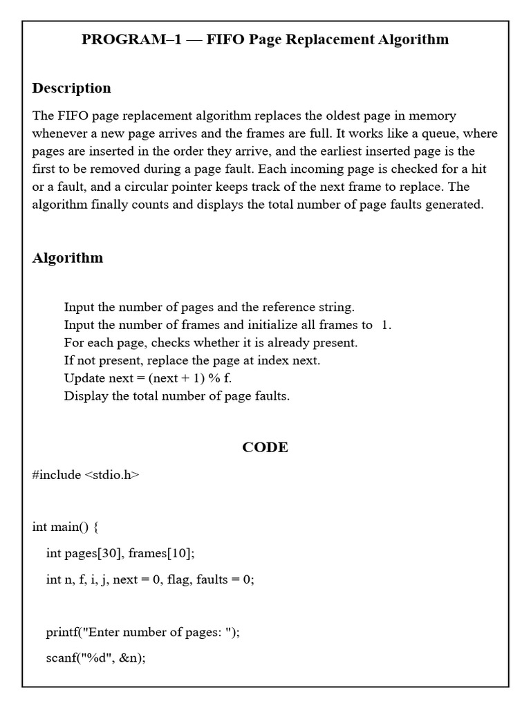 FIFO Page Replacement Algorithm Explained | PDF | Software Engineering ...