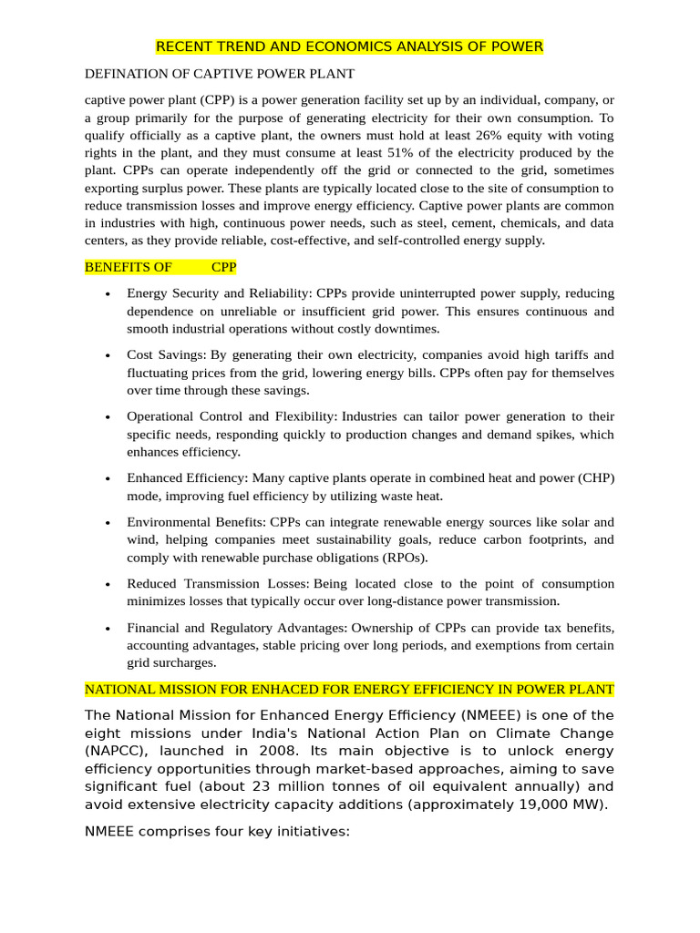 Recent Trend and Economics Analysis of Power | PDF | Efficient Energy ...