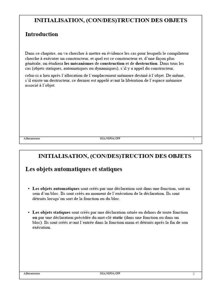 Construction et destruction d'objets en C++ | PDF | Programmation ...