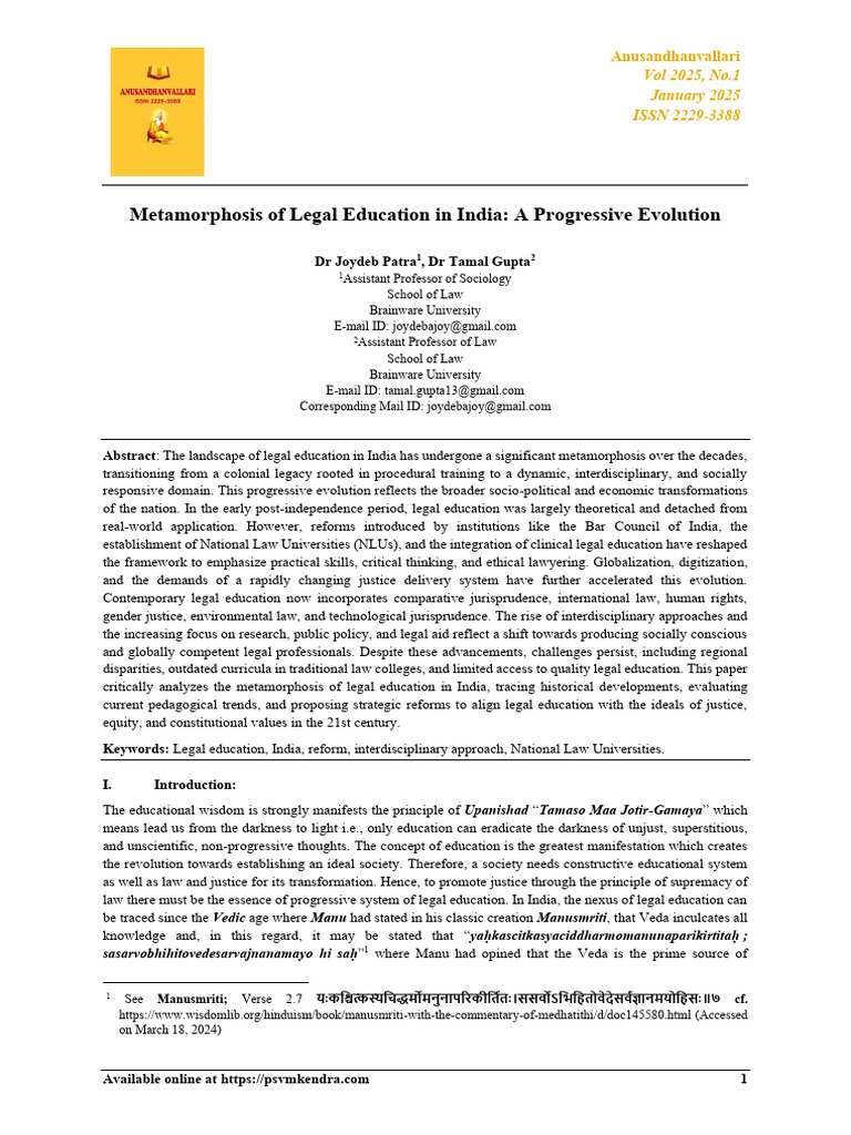 Evolution of Legal Education in India | PDF | Legal Education | Rule Of Law