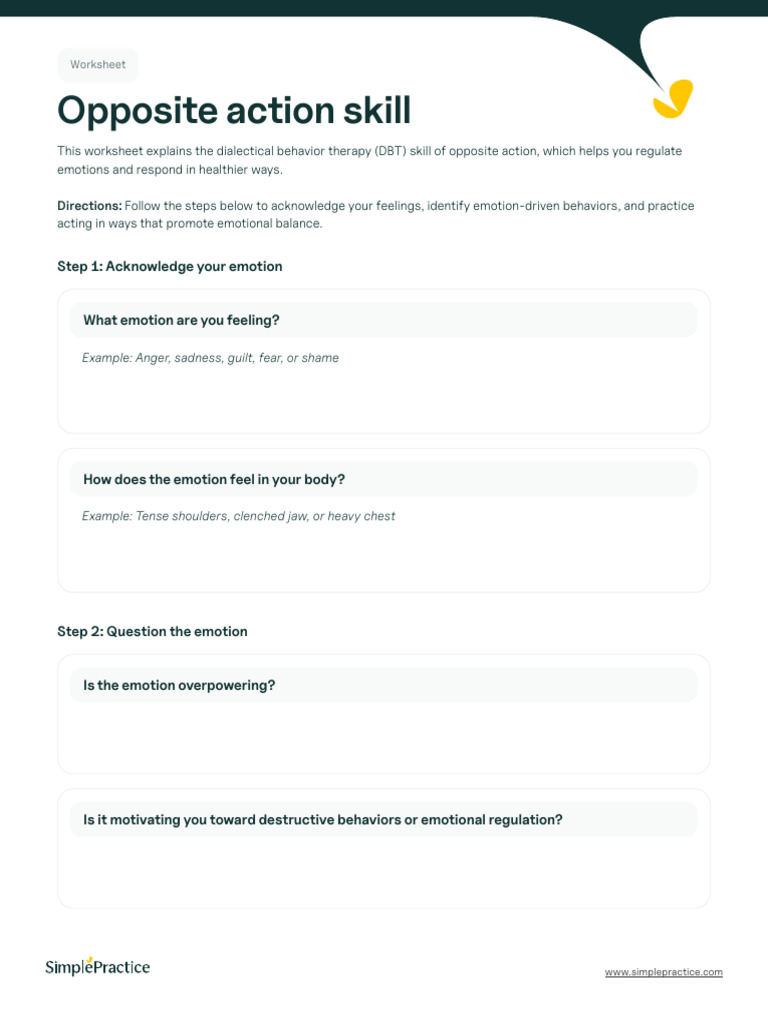 DBT Opposite Action Worksheet Guide | PDF | Emotions | Anger