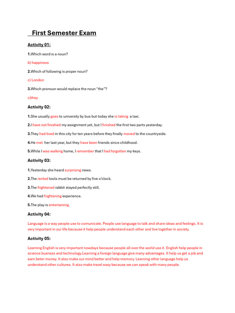 First Semester Exam: Activity 01 | PDF