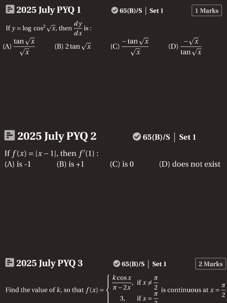 Differentiation Pyq 2025 | PDF