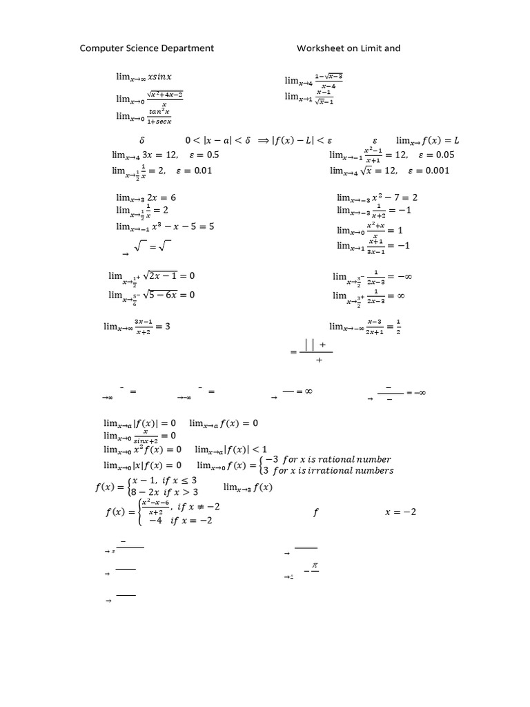 Limit and Continuity Worksheet | PDF | Continuous Function ...