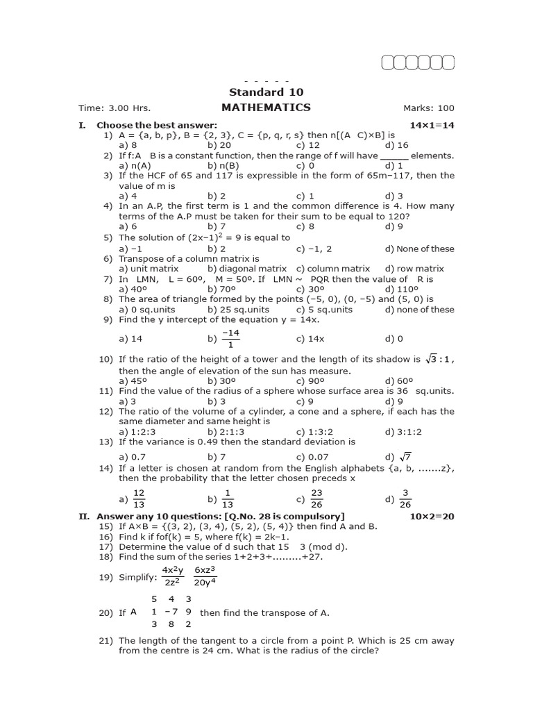 10 Maths | PDF | Sphere | Matrix (Mathematics)