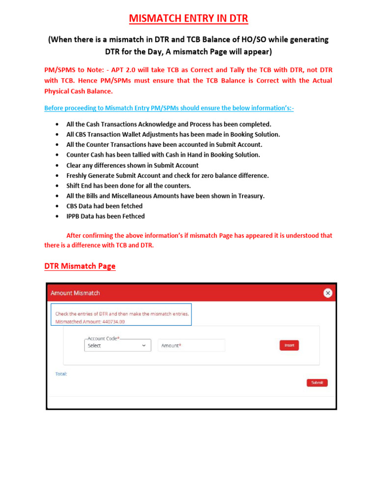 DTR and TCB Mismatch Resolution Guide | PDF