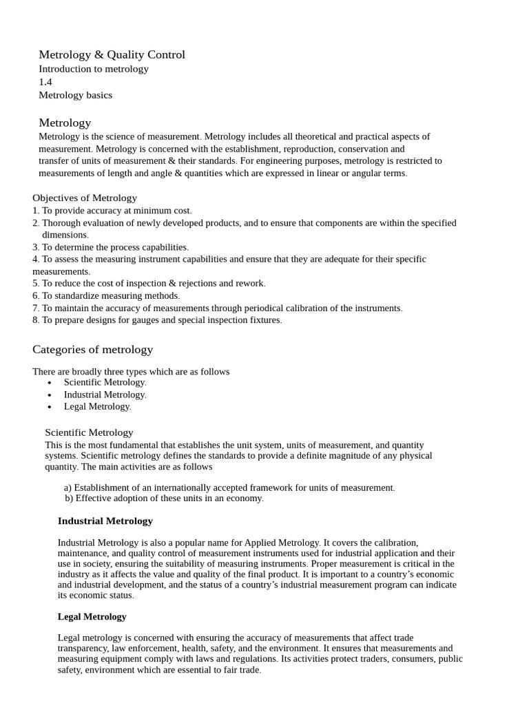 Metrology and quality control notes by vishal sir | PDF | Metrology ...