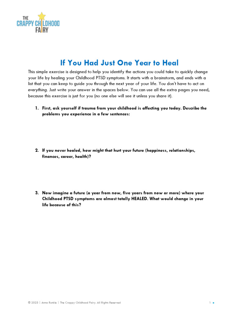 BONUS Worksheet One Year to Heal | PDF | Complex Post Traumatic Stress ...
