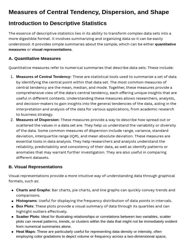 Measures of Central Tendency, Dispersion, And Shape.docx | PDF | Mean ...