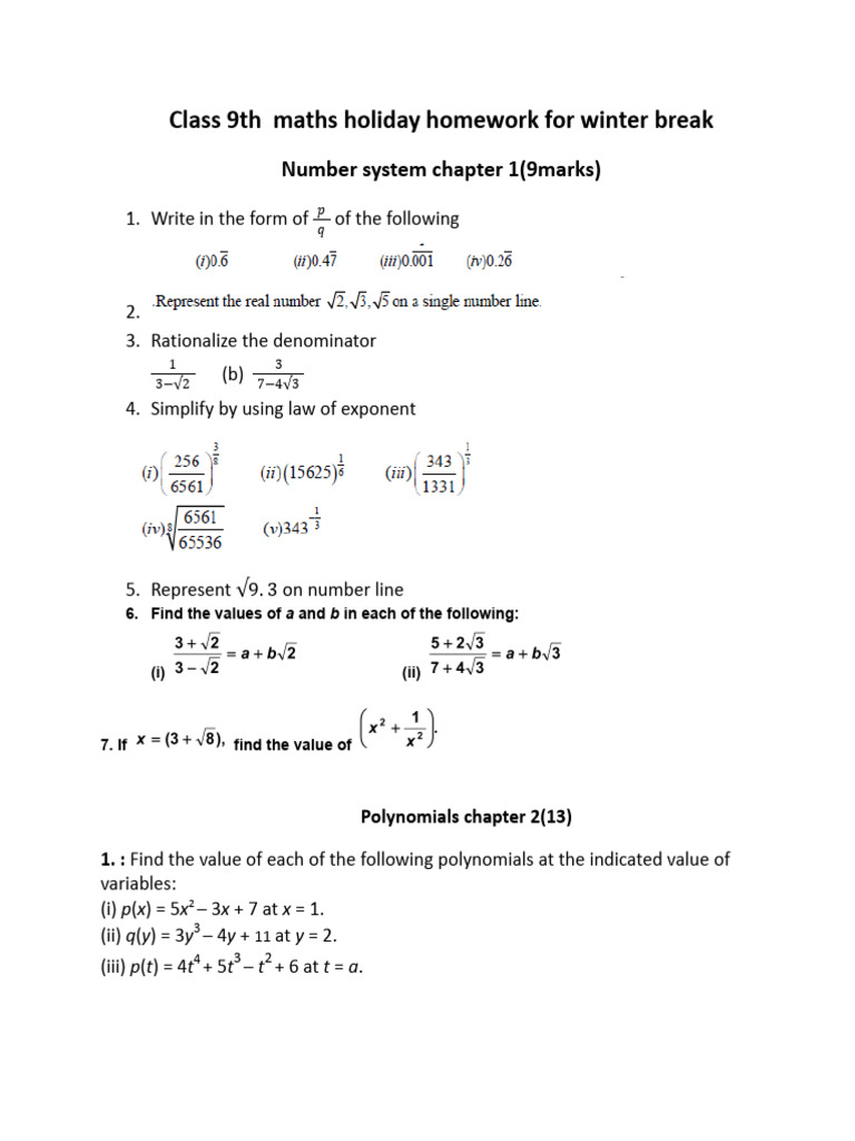 Class 9 MATHS HOLIDAY Homework for Winter Break.docx | PDF | Rectangle ...