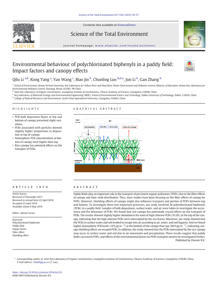 PCB Transport in Paddy Fields: Canopy Effects | PDF | Polychlorinated ...