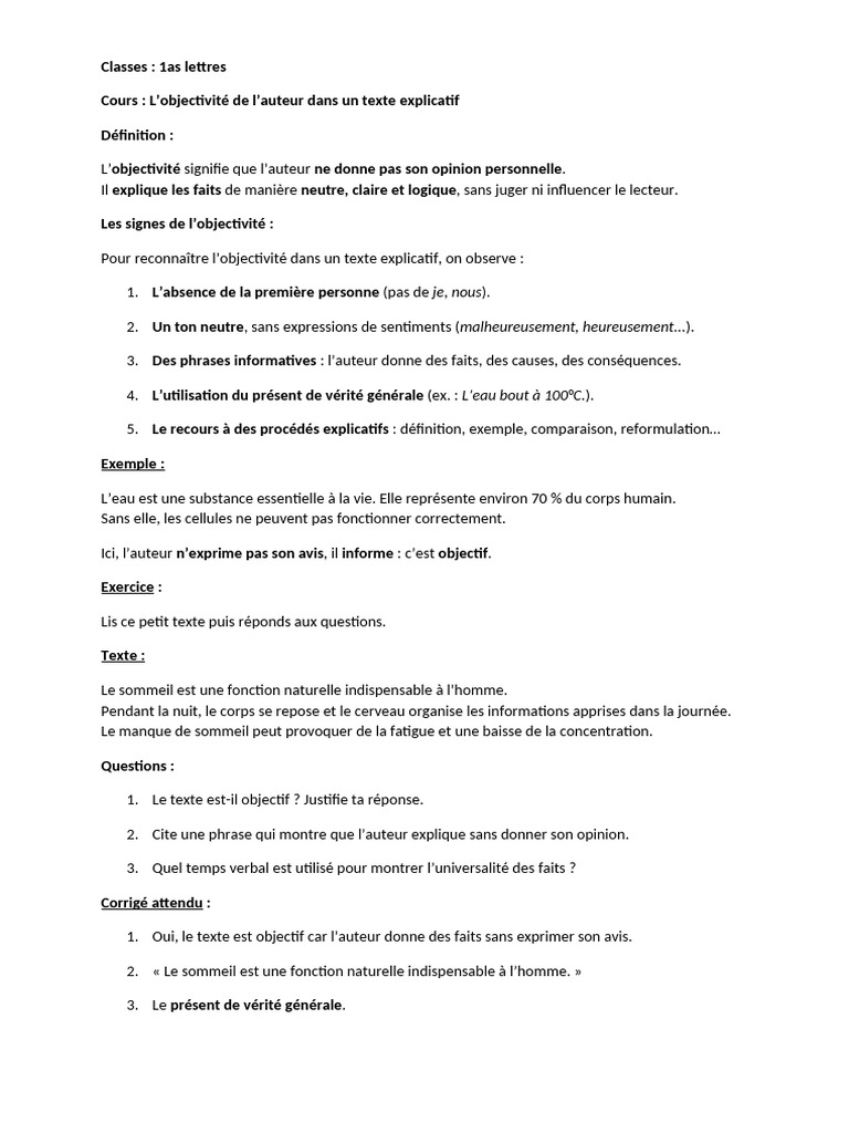 L'Objectivité dans un Texte Explicatif | PDF