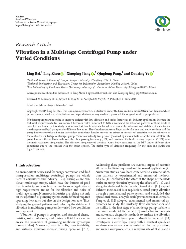 Vibration Analysis of Multistage Pumps | PDF | Pump | Flow Measurement