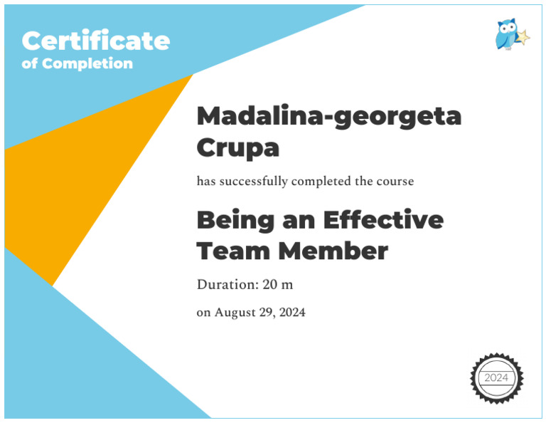 Certificate of Completion: Team Member Course | PDF