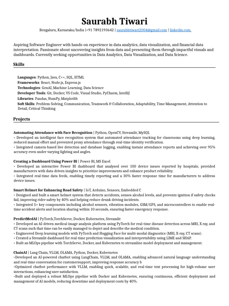 Aspiring Software Engineer Resume | PDF | Internet Of Things | Computer ...