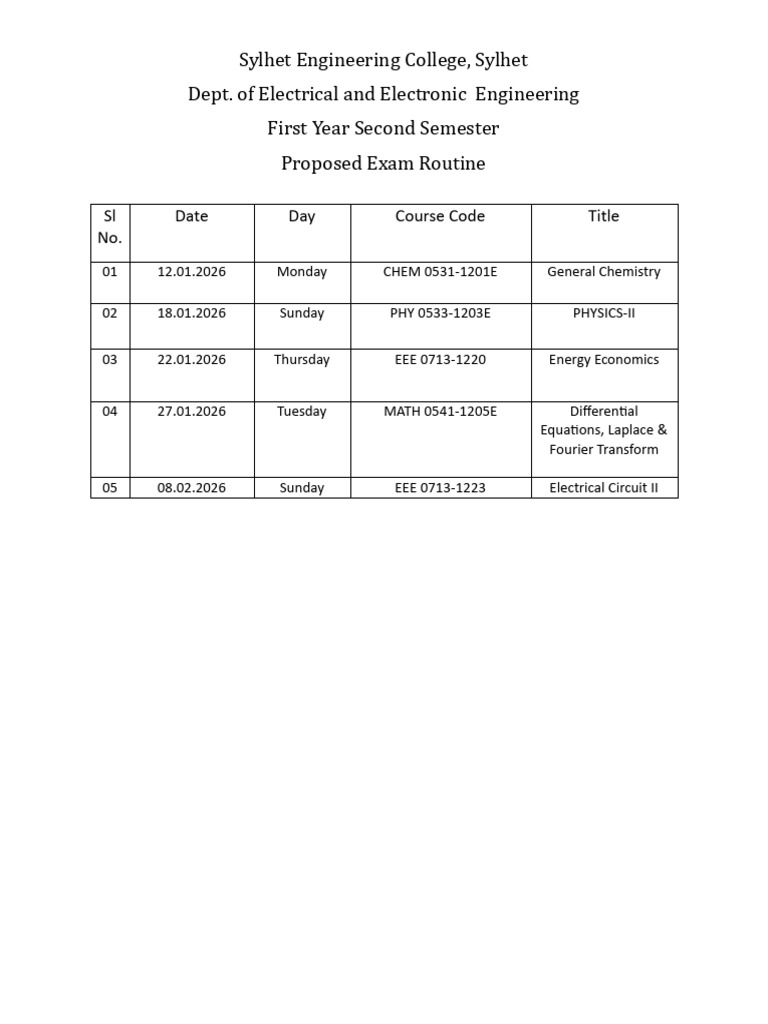 Proposed Exam Routine EEE (1-2), Session 23-24 | PDF