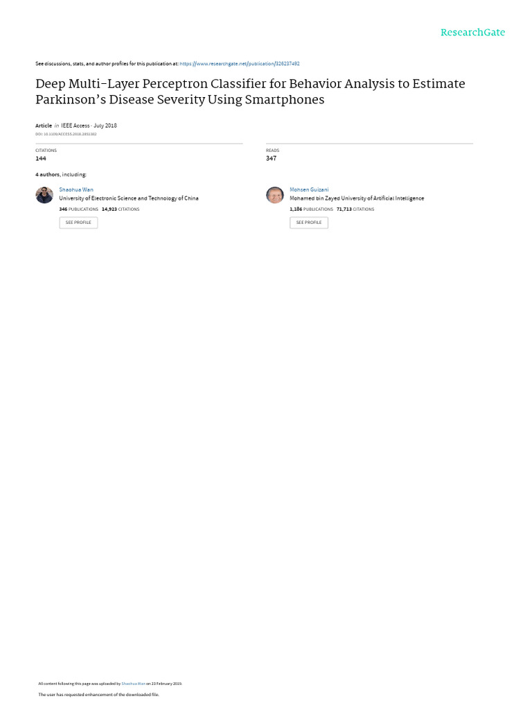 DMLP Classifier for Parkinson's Severity Analysis | PDF | Regression ...