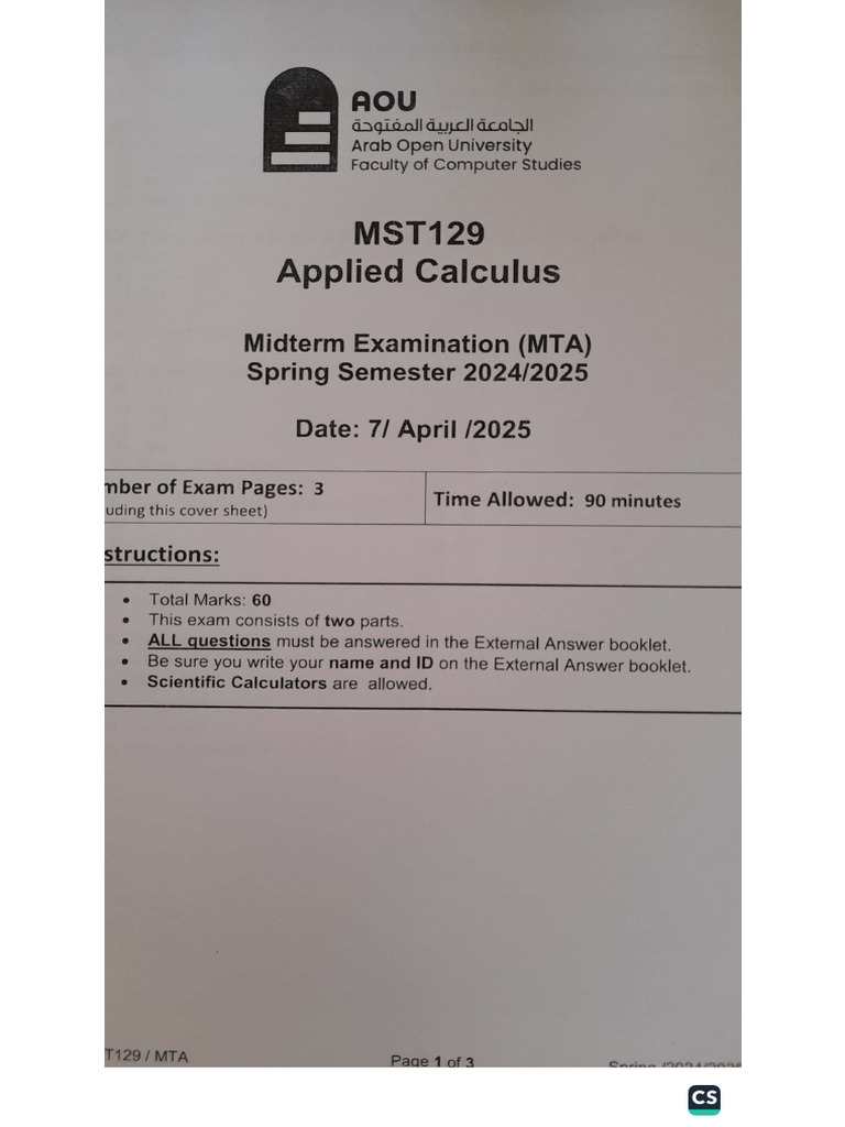 MST 129 Spring Mta | PDF
