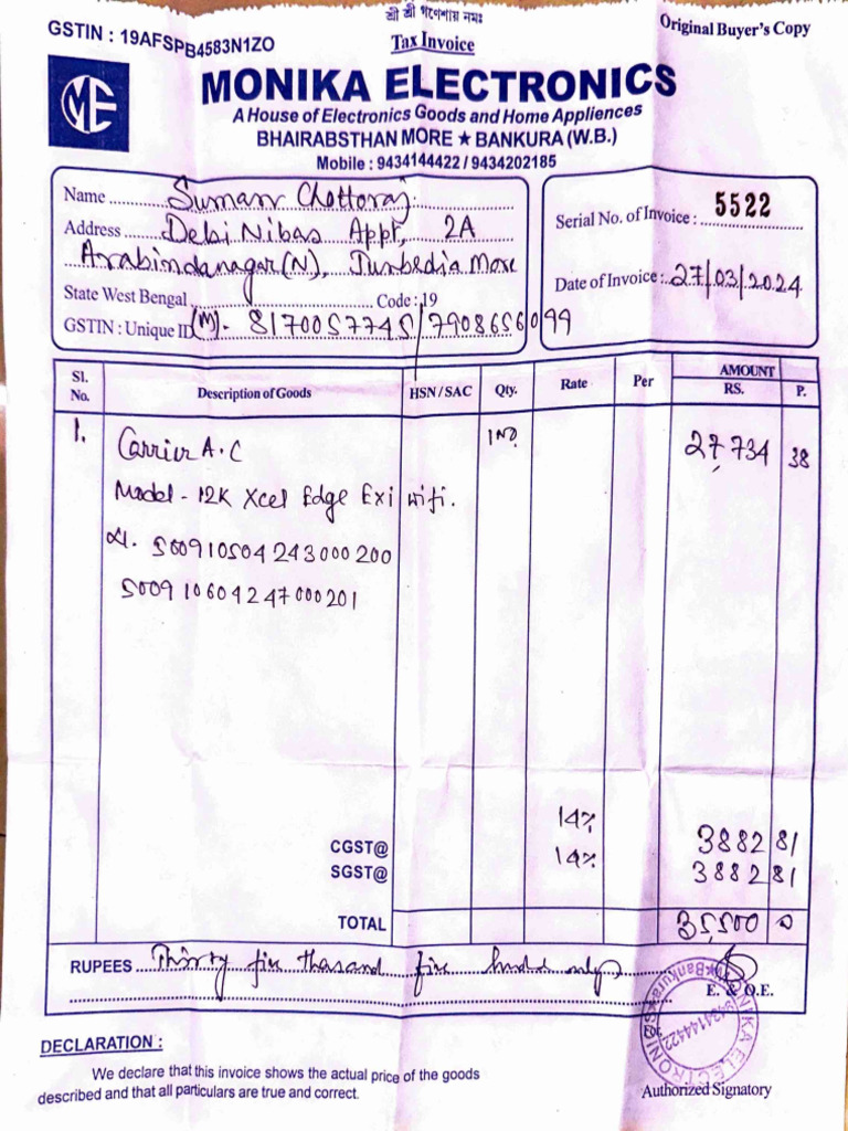 Invoice for Electronics Purchase | PDF