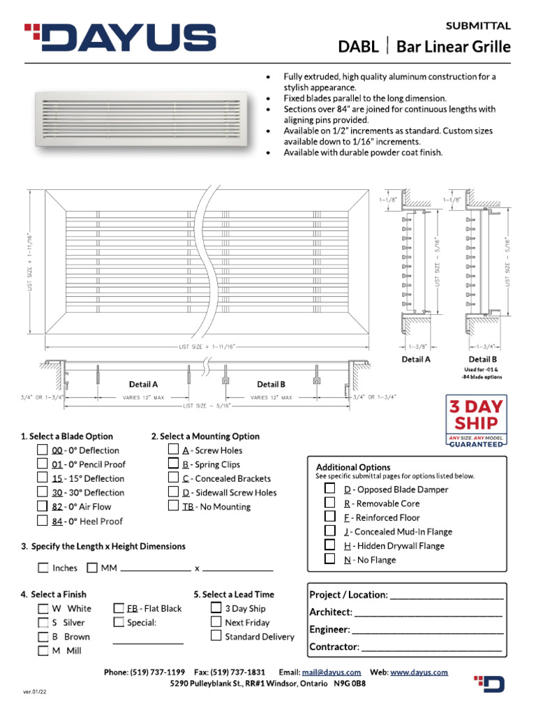 DABL Bar Linear Grille Submittal Guide | PDF