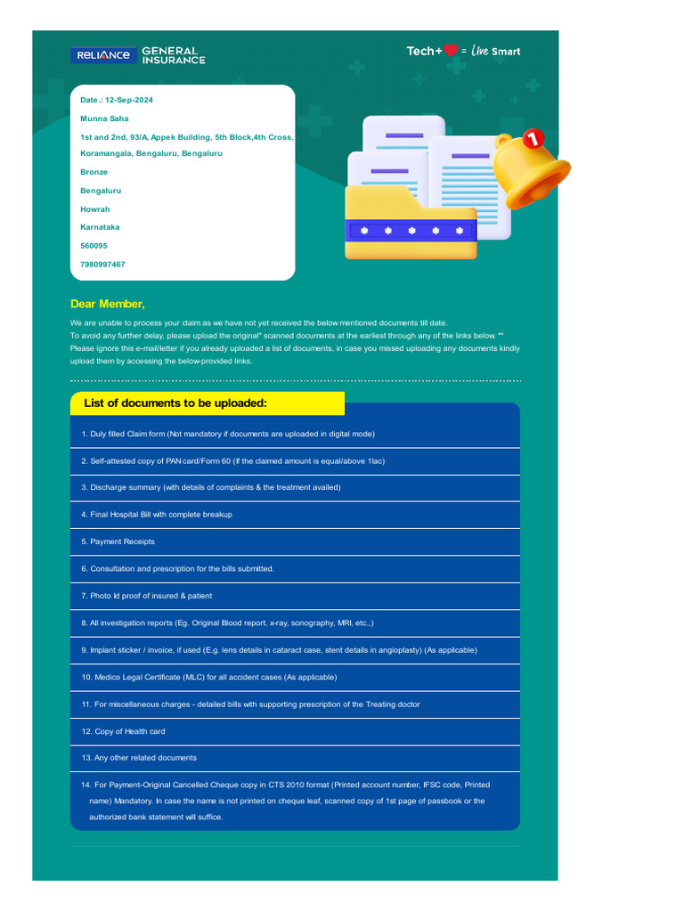Dear Member,: List of Documents To Be Uploaded | PDF