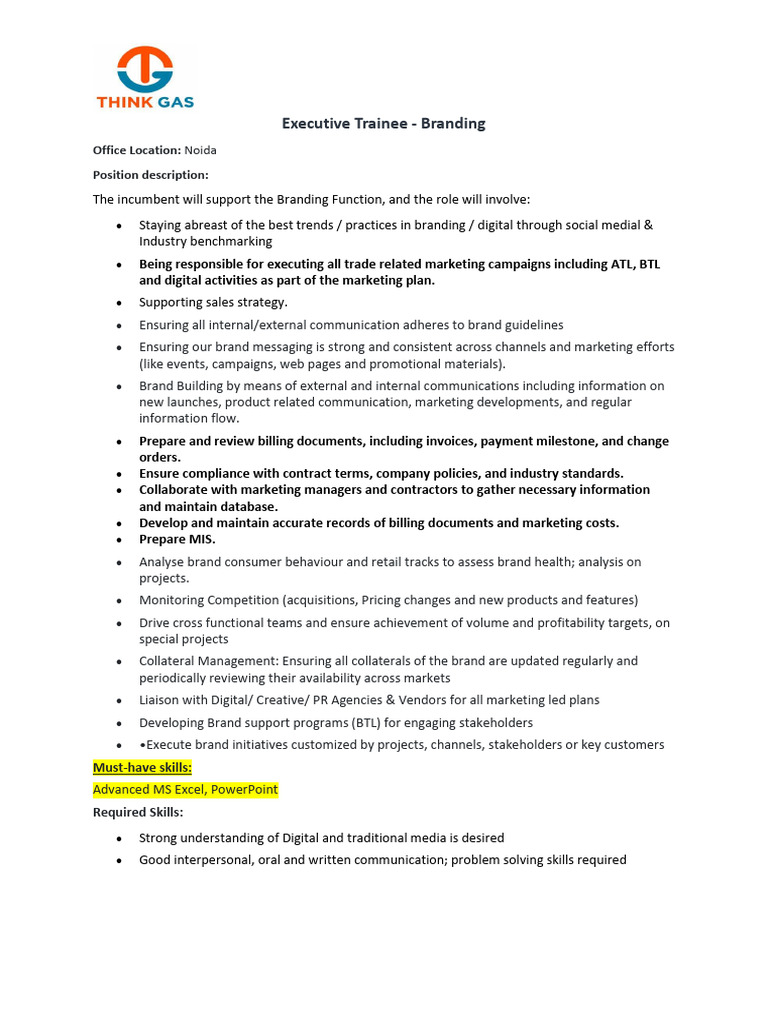 Executive Trainee in Branding Role | PDF | Marketing | Brand