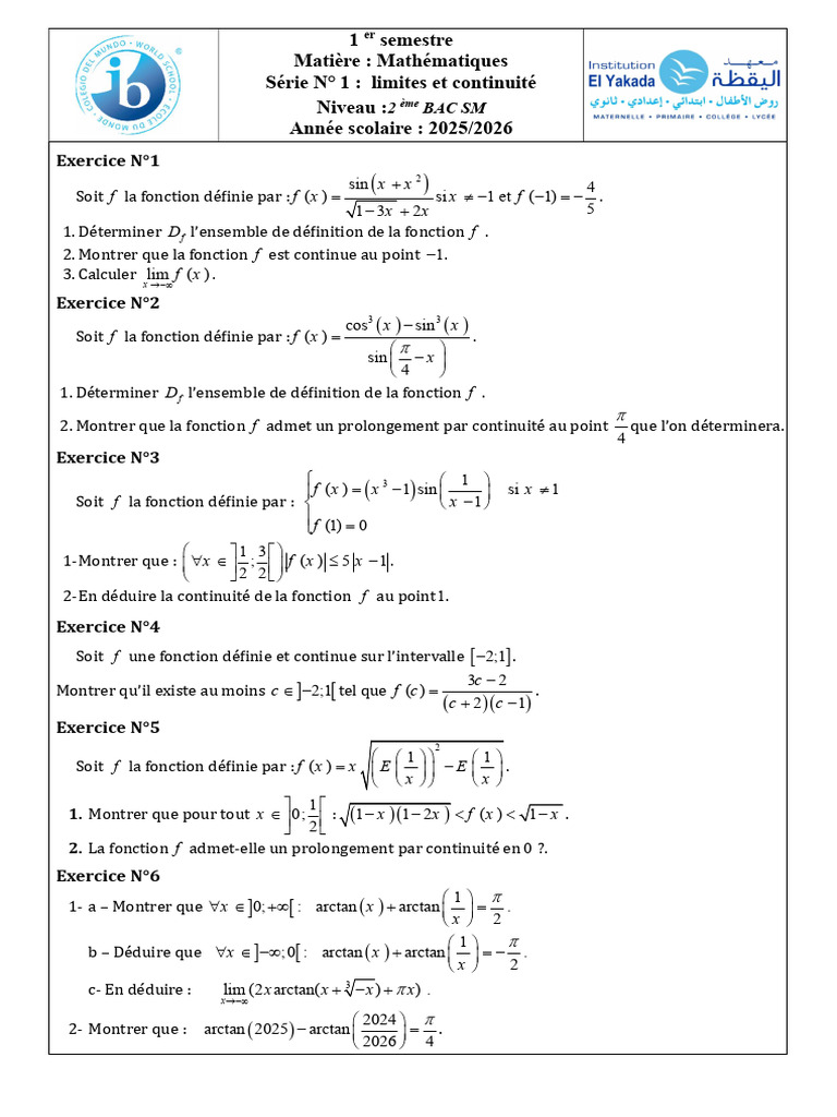 Mathématiques : Limites et Continuité BAC 2 | PDF