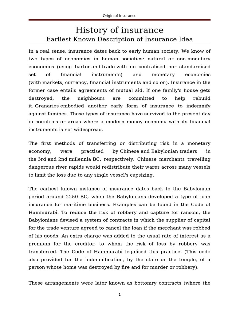 History and Origins of Insurance | PDF | Insurance | Financial Services