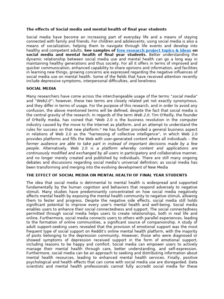 Social Media's Impact on Students' Mental Health | PDF | Mental Health ...