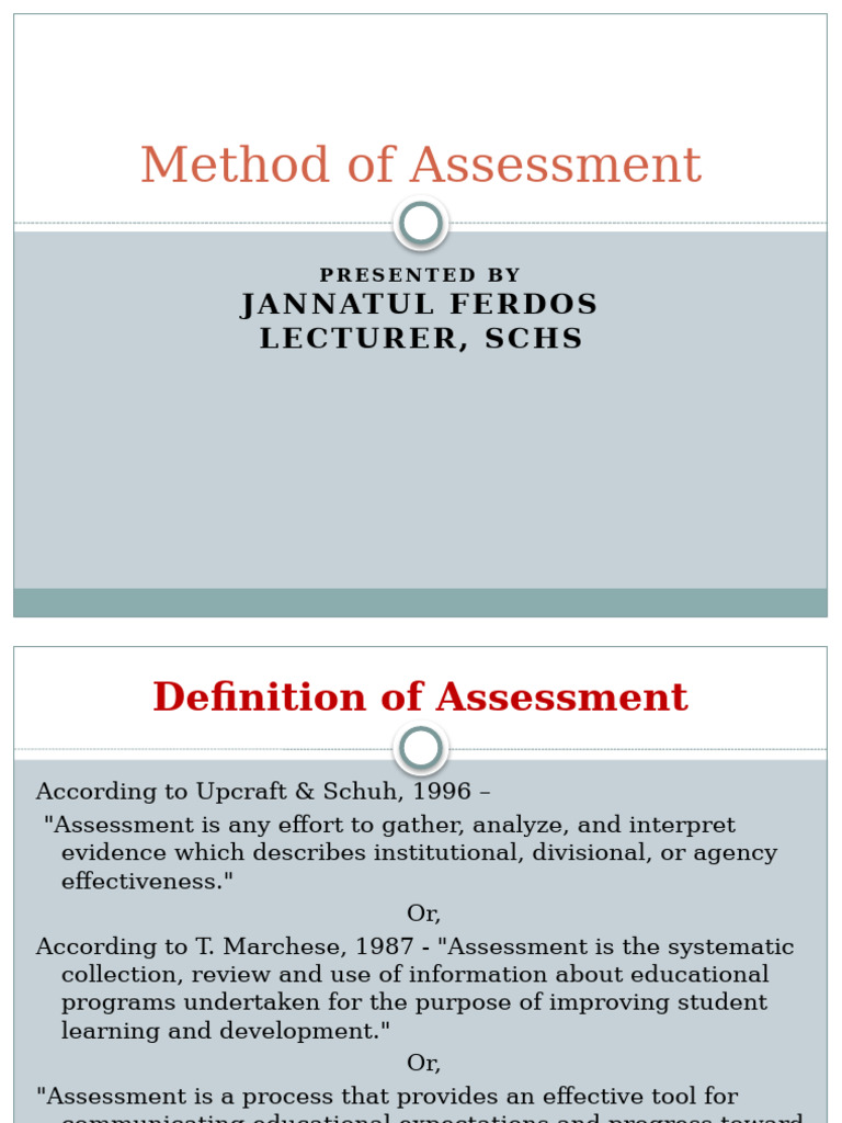 Methods and Types of Assessment | PDF | Educational Assessment ...