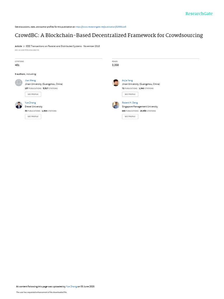 Blockchain Framework for Crowdsourcing | PDF | Peer To Peer | Crowdsourcing
