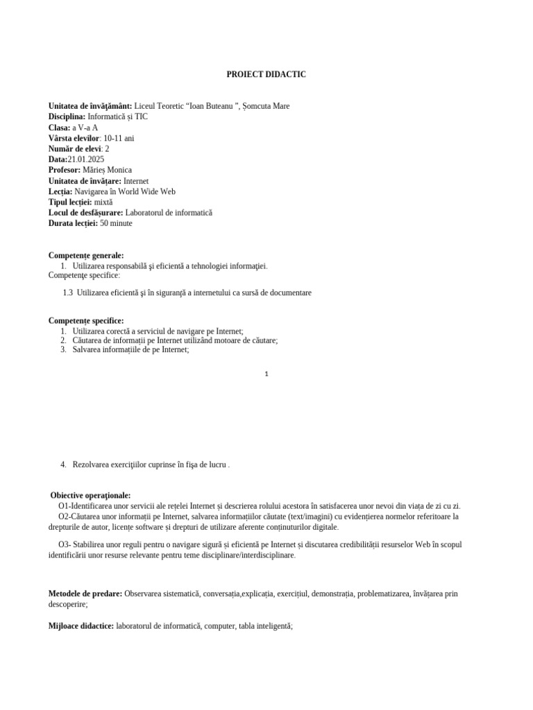 Proiect Didactic - Internet | PDF