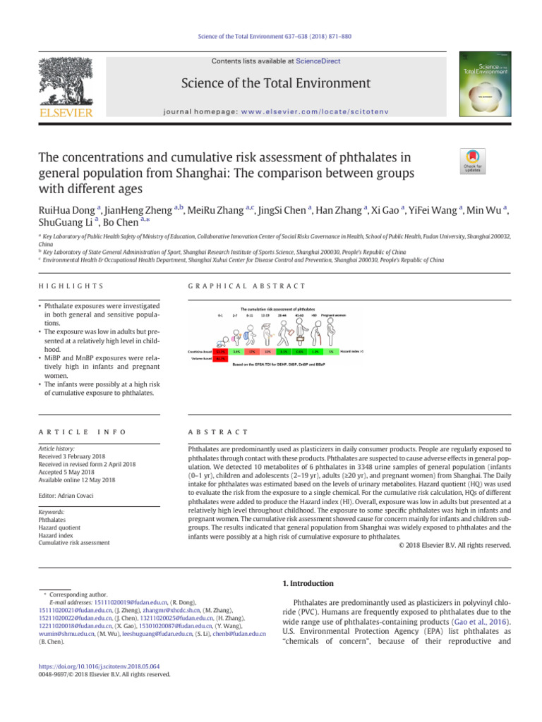 The Concentrations and Cumulative Risk Assessment of Phtha 2018 Science ...
