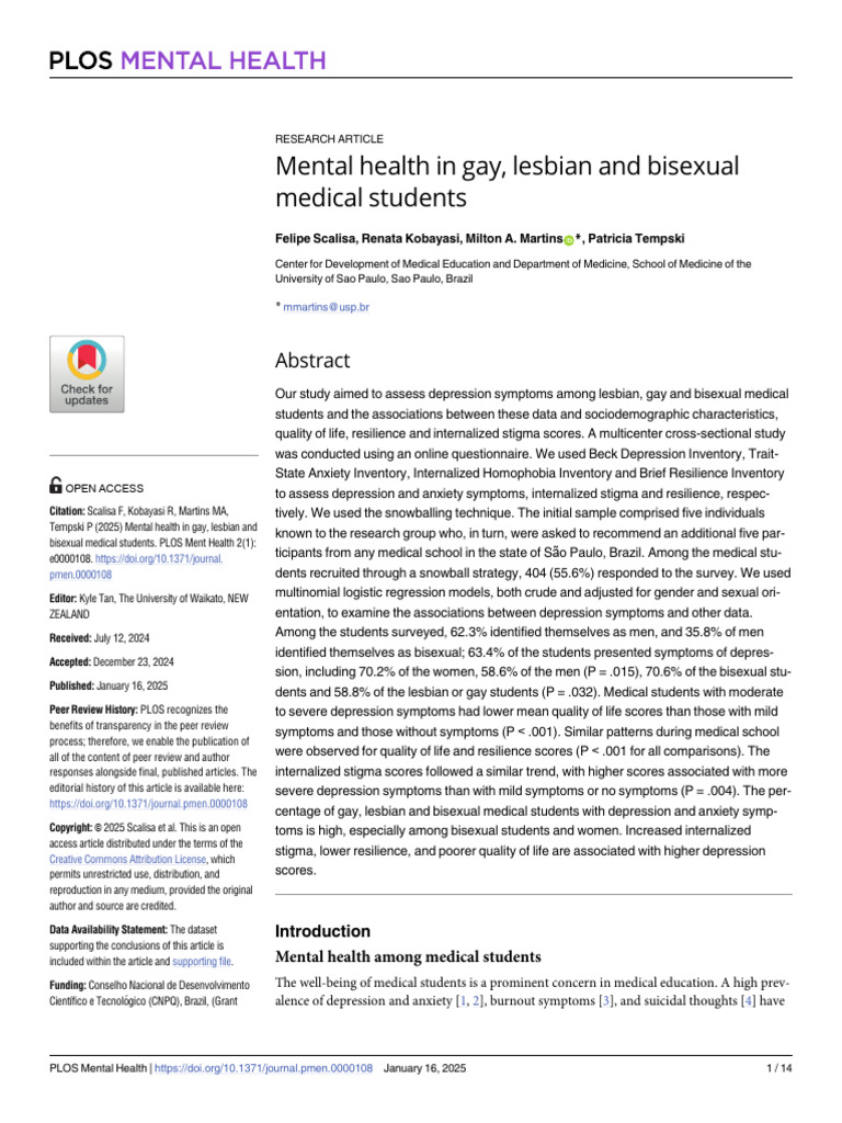 Mental Health in Gay, Lesbian and Bisexual Medical Students Felipe ...