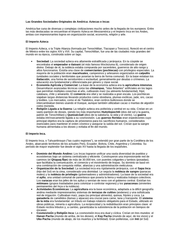 Aztecas e Incas: Civilizaciones de América | PDF | Imperio Inca
