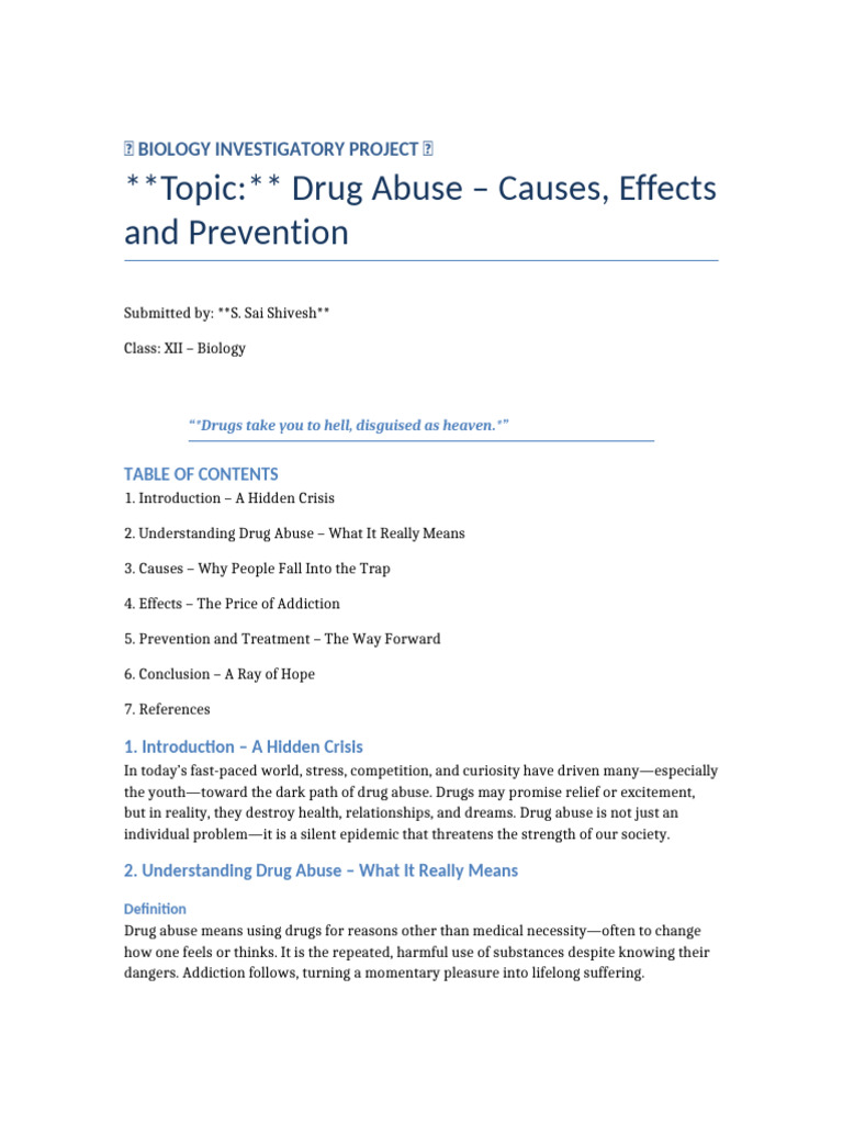 Drug Abuse: Causes, Effects, Prevention | PDF | Substance Abuse | Drugs