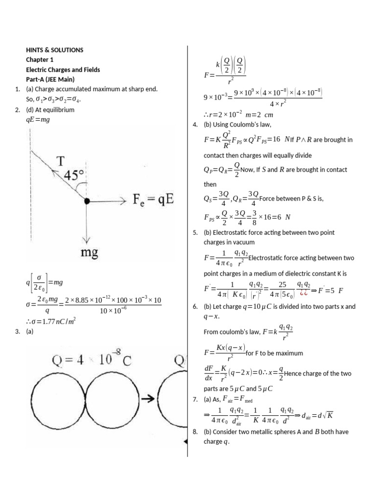 JEE Main Solutions: Electric Charges & Fields | PDF