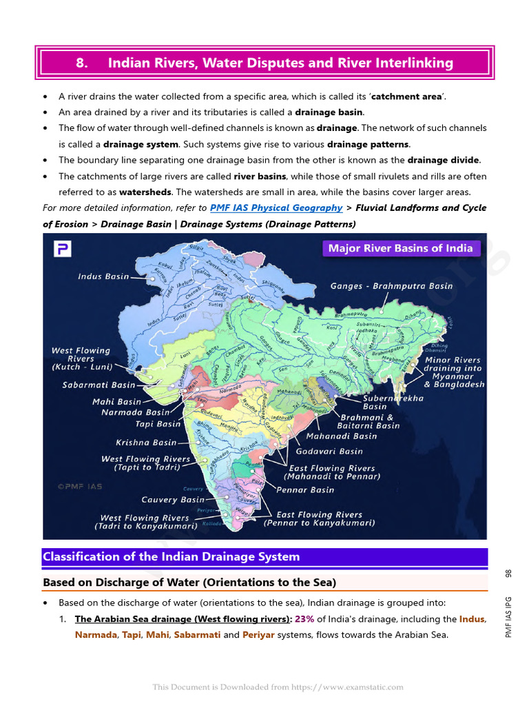 Chap-8 Indian Rivers, Water Disputes and River Interlinking | PDF ...