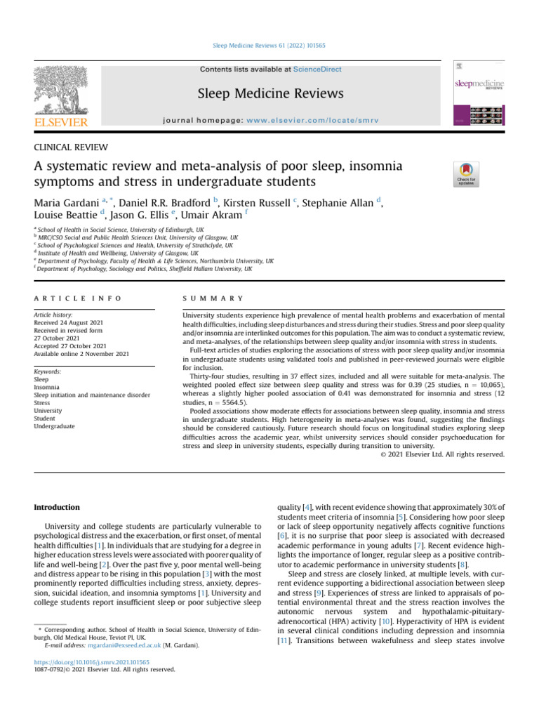 A Systematic Review(2022) and Meta-Analysis of Poor Sleep ...