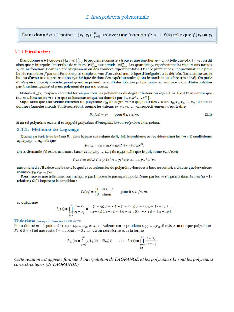 Interpolation polynomiale : Lagrange et Newton | PDF