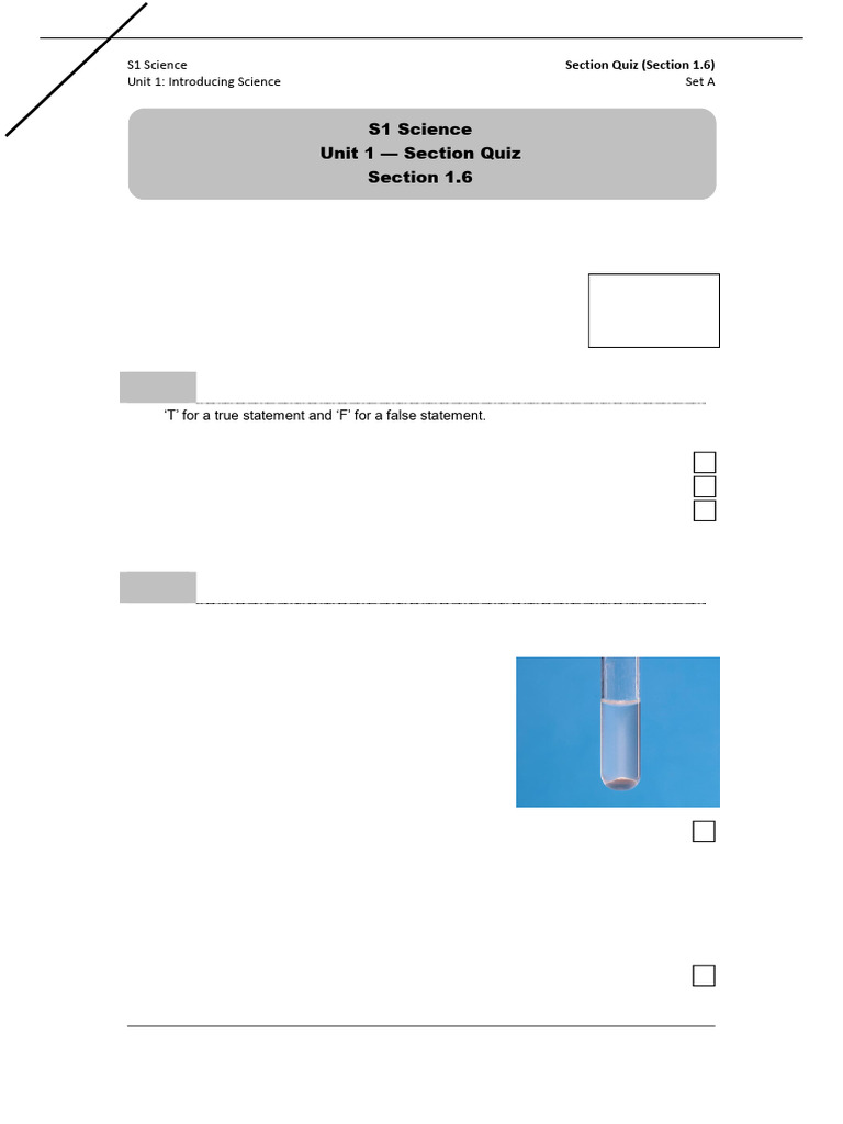 Science Quiz: Unit 1 Section 1.6 | PDF