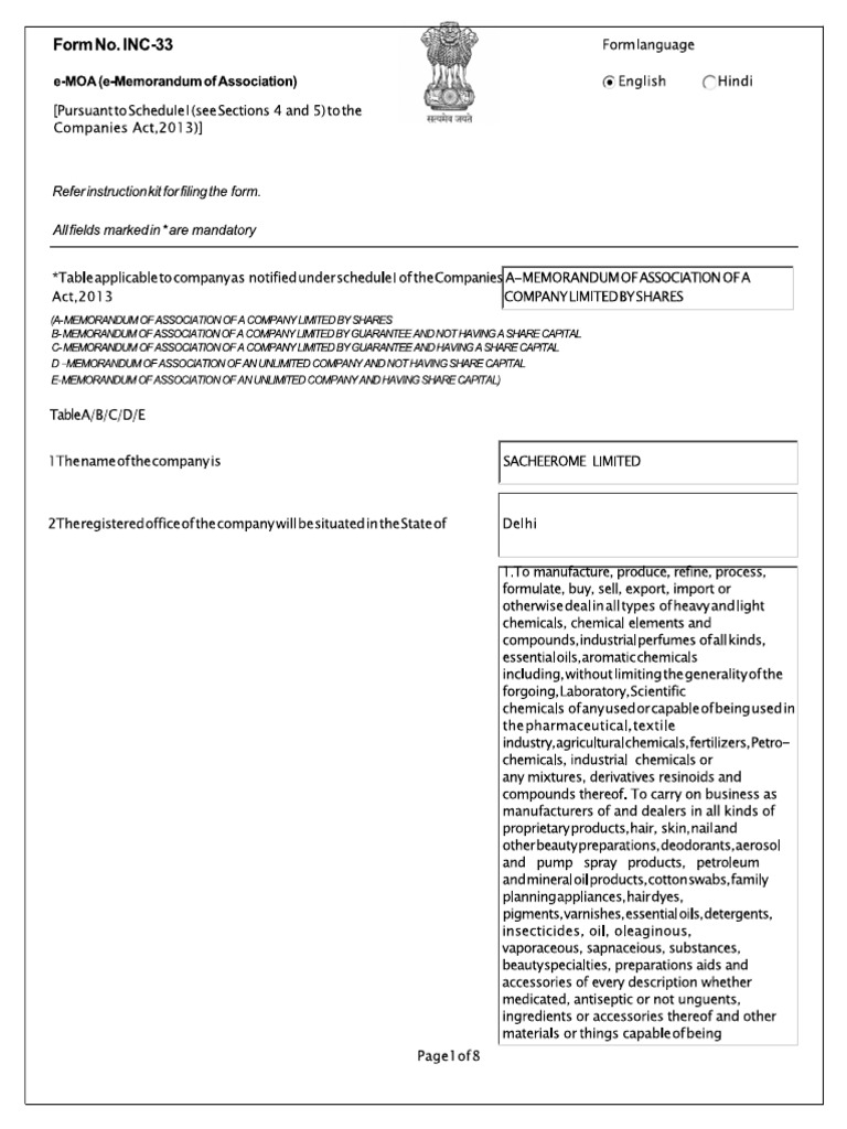 Memorandum of Association | PDF